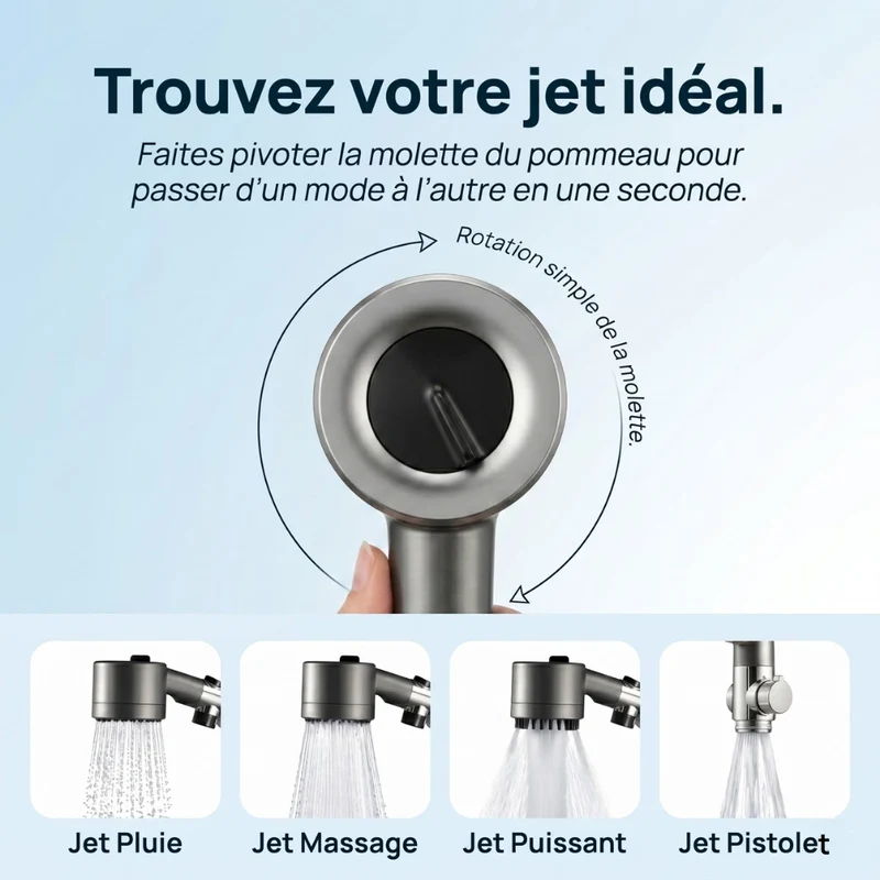 Pommeau de douche économique stop eau avec brosse
