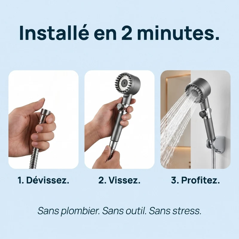 Pommeau de douche économique stop eau avec brosse