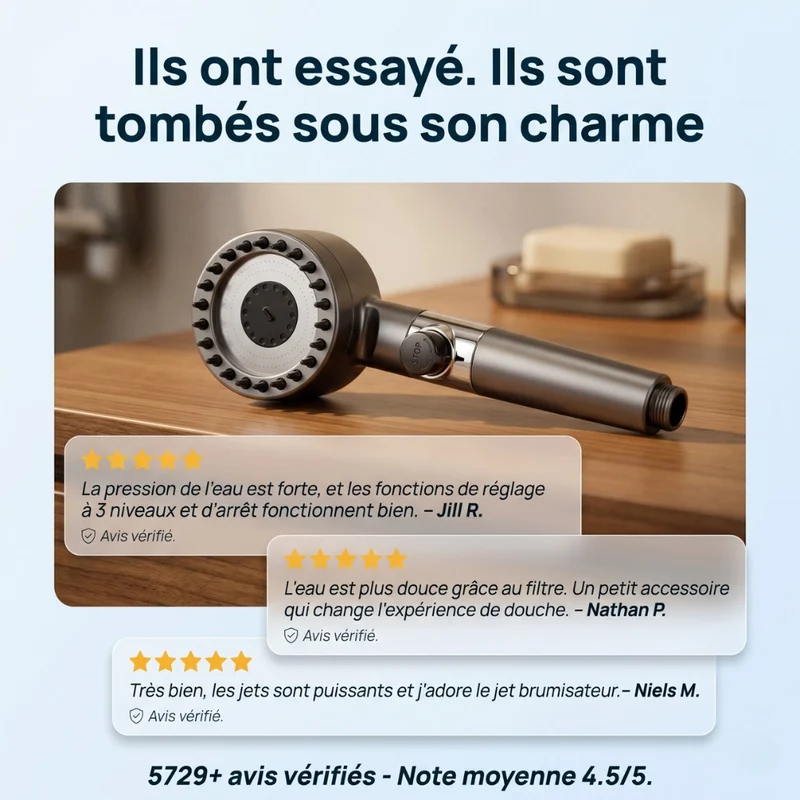 Pommeau de douche économique stop eau avec brosse