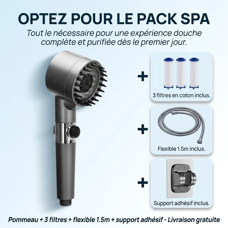 Pommeau de douche économique stop eau avec brosse