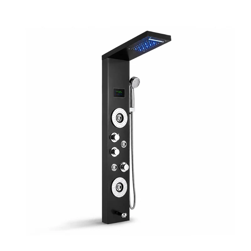 Colonne de Douche Thermostatique Noire - LED & Cascade Pluie