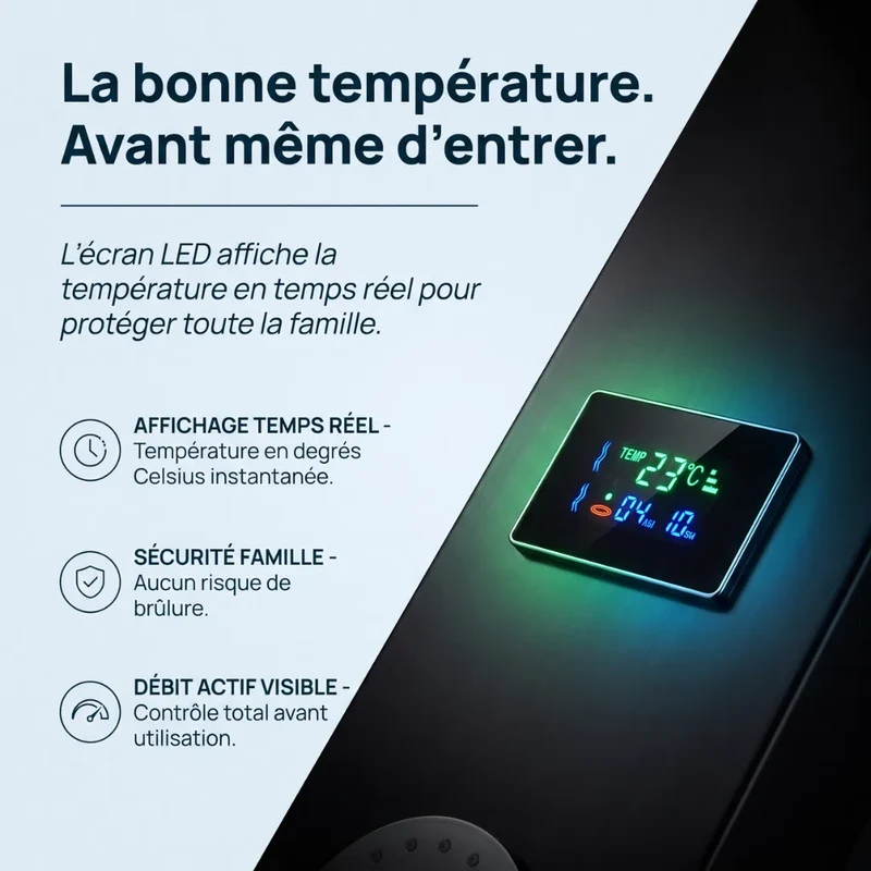 Colonne de Douche Thermostatique Noire - LED & Cascade Pluie