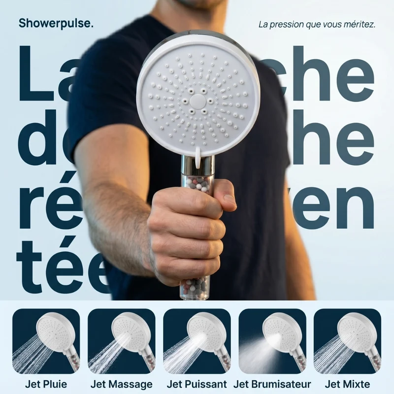 Pommeau de douche anti calcaire à billes 5 modes