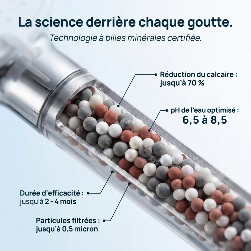 Pommeau de douche anti calcaire à billes 5 modes