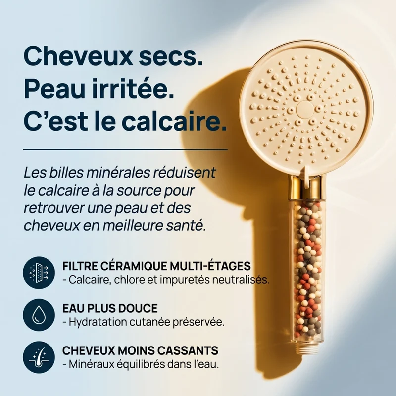 Pommeau de douche anti calcaire à billes 5 modes
