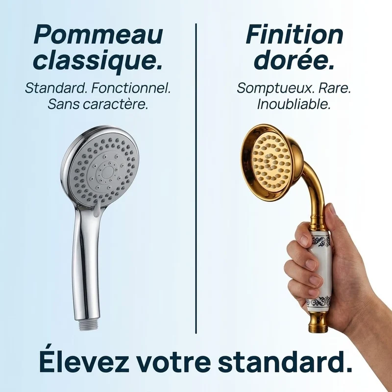 Pommeau de douche doré vintage à buses motif fleur