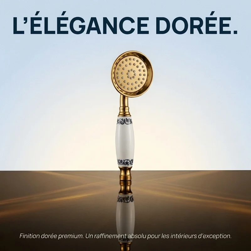 Pommeau de douche doré vintage à buses motif fleur
