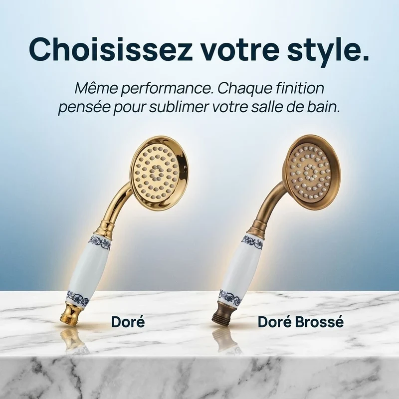 Pommeau de douche doré vintage à buses motif fleur