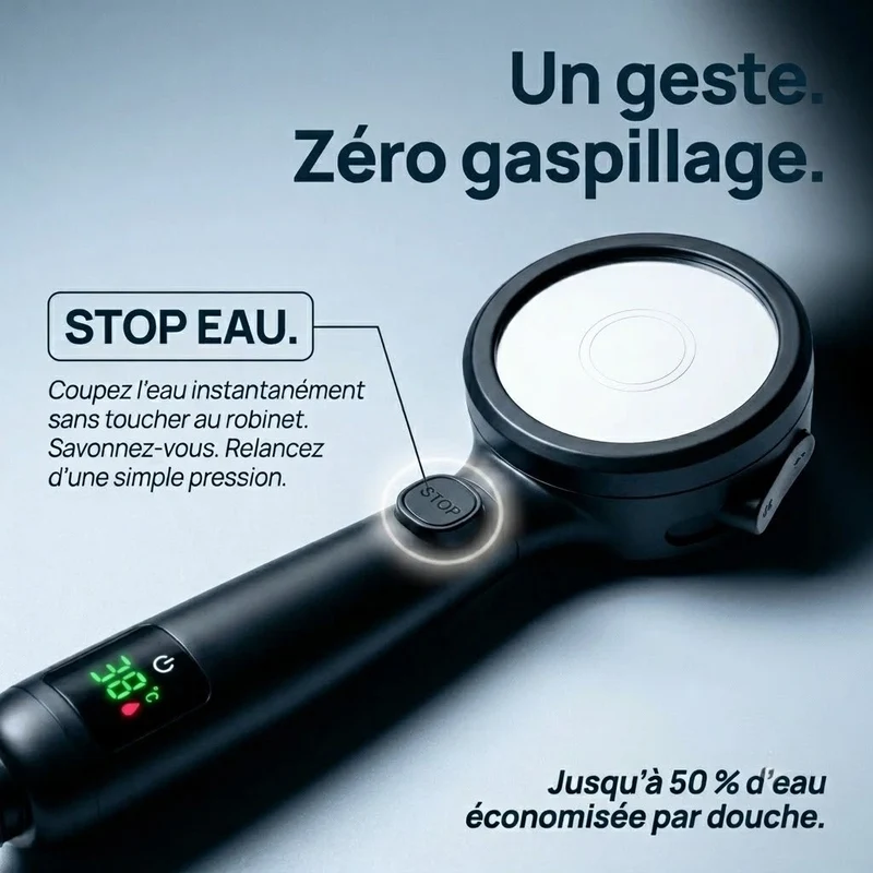 Pommeau de douche noir avec affichage numérique