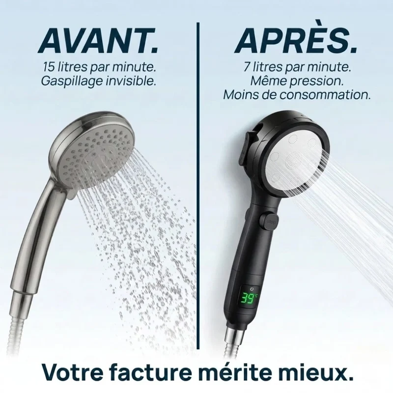 Pommeau de douche noir avec affichage numérique