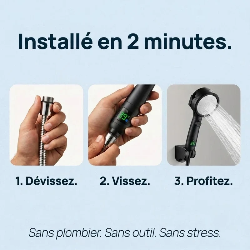 Pommeau de douche noir avec affichage numérique