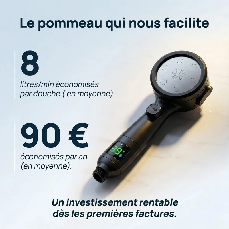 Pommeau de douche noir avec affichage numérique
