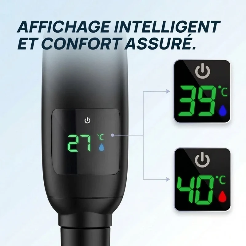 Pommeau de douche noir avec affichage numérique