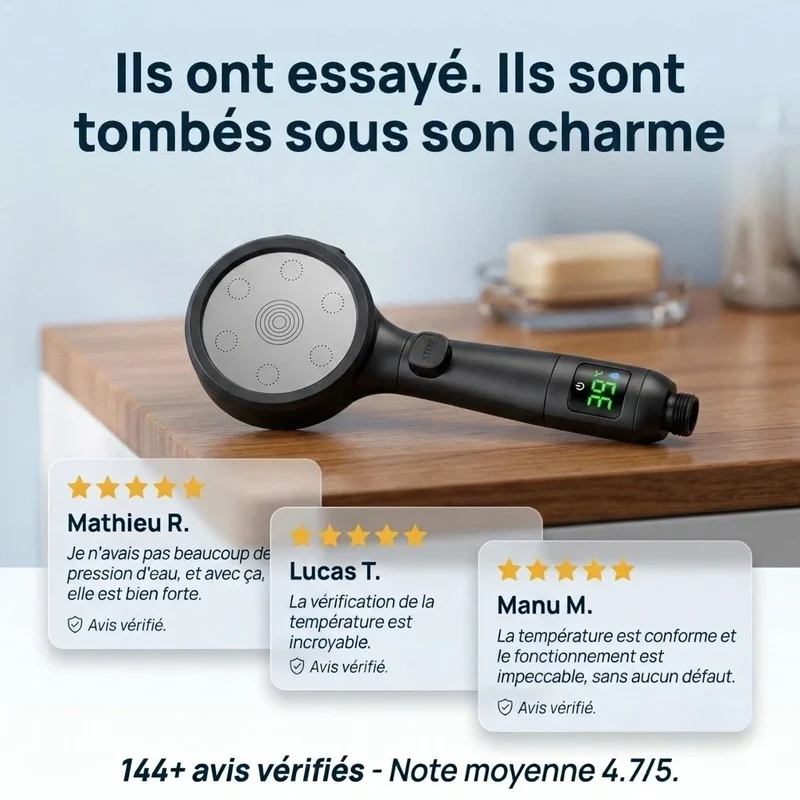 Pommeau de douche noir avec affichage numérique