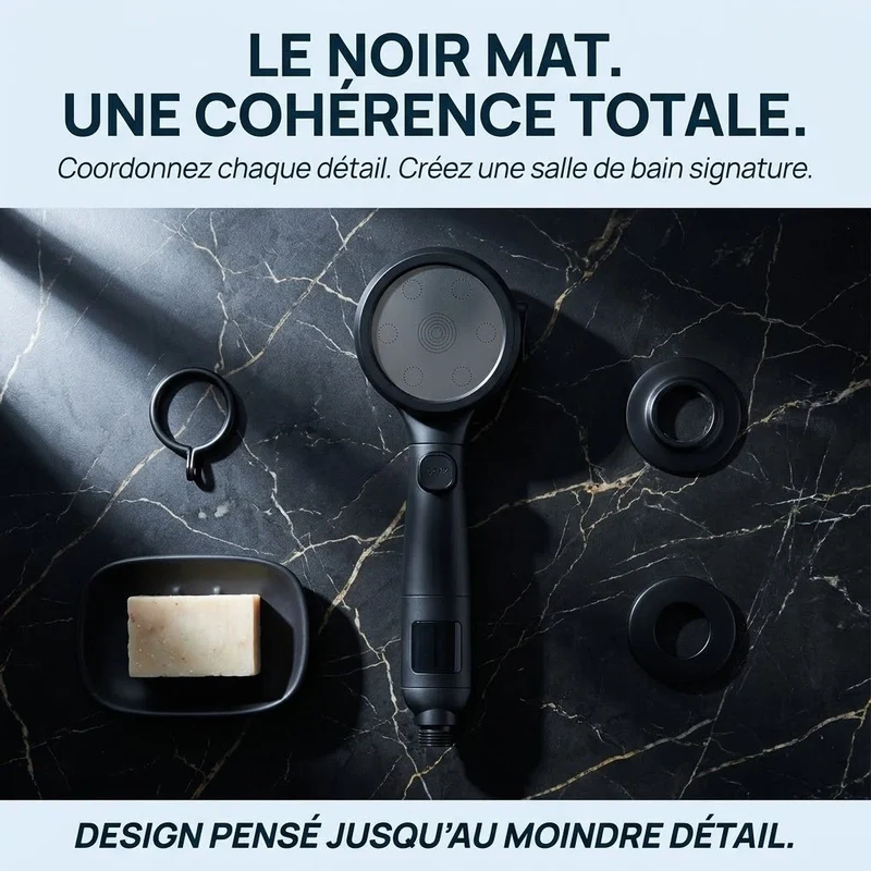 Pommeau de douche noir avec affichage numérique