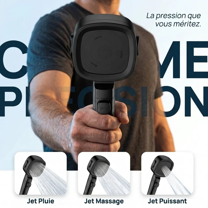 Pommeau de douche noir économique haute pression