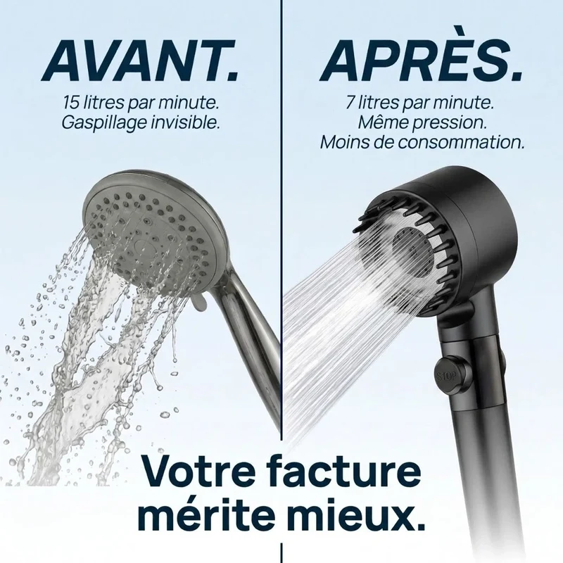Pommeau de douche noir stop eau avec brosse