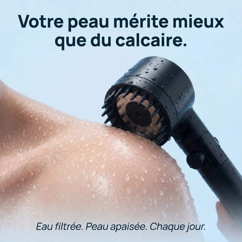 Pommeau de douche noir stop eau avec brosse