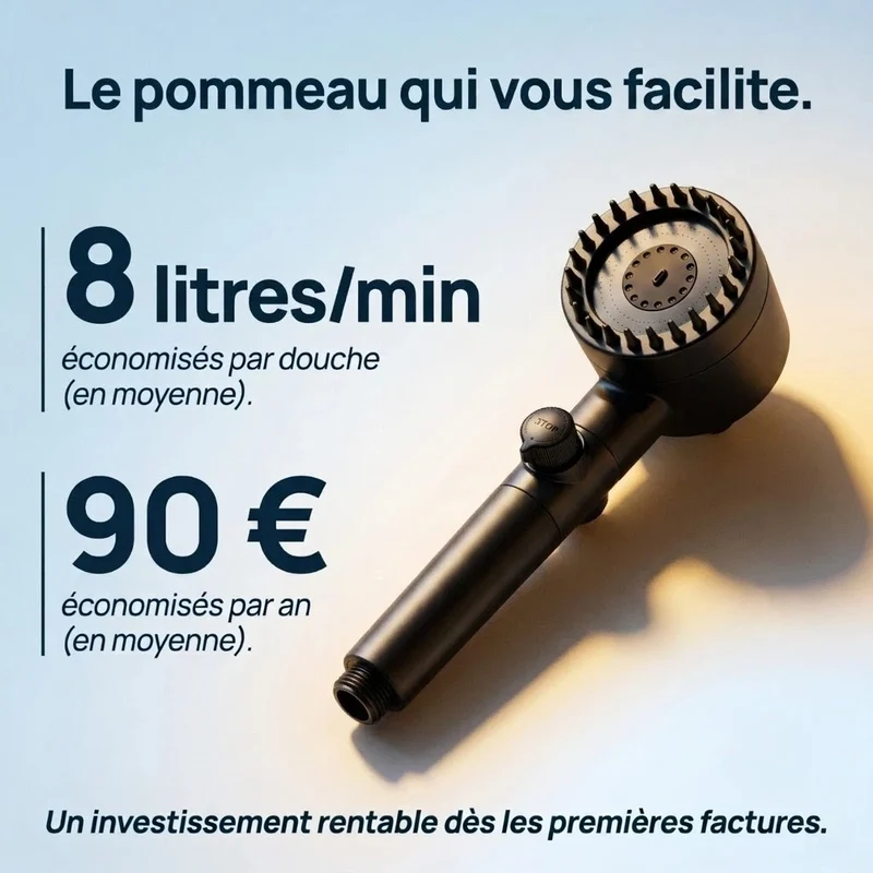 Pommeau de douche noir stop eau avec brosse