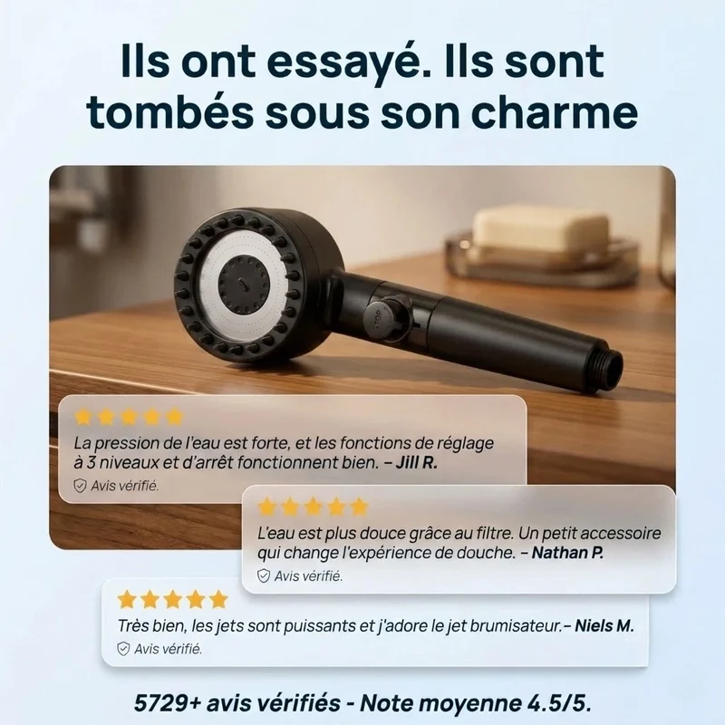 Pommeau de douche noir stop eau avec brosse
