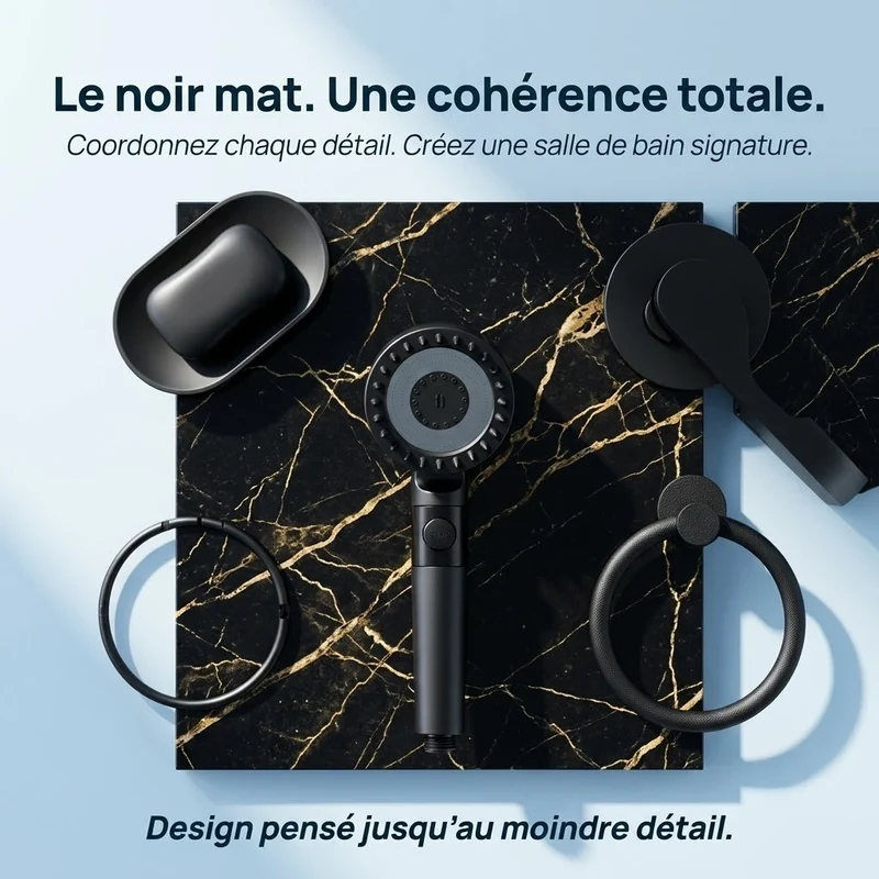 Pommeau de douche noir stop eau avec brosse