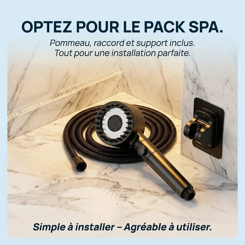 Pommeau de douche noir stop eau avec brosse