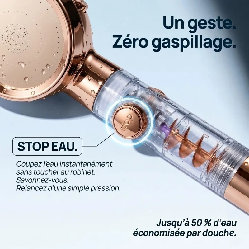 Pommeau de douche or rose anti calcaire turbo chargé