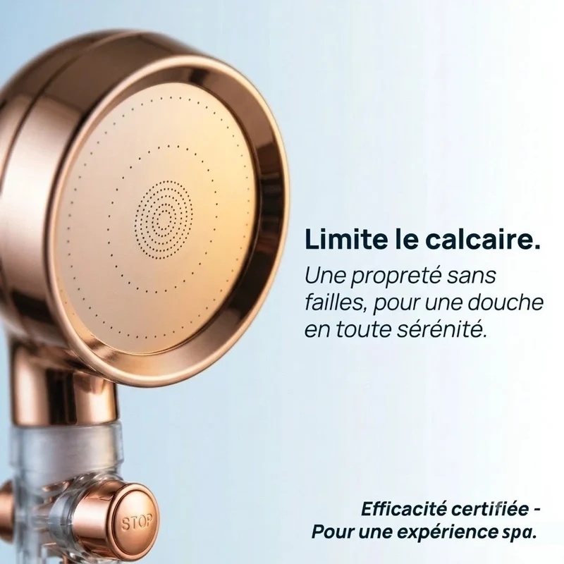 Pommeau de douche or rose anti calcaire turbo chargé