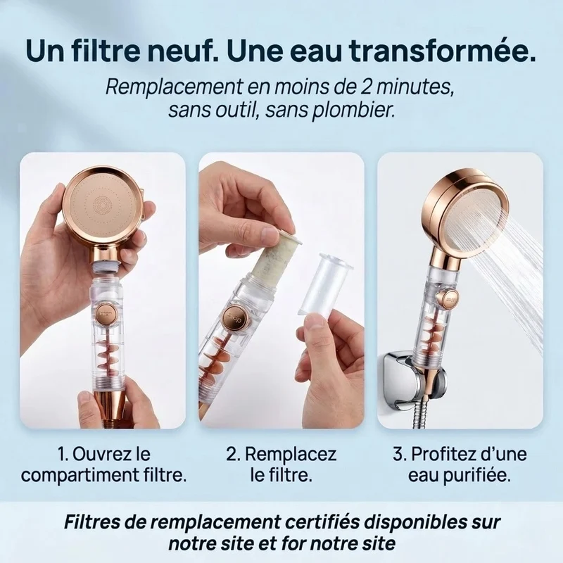 Pommeau de douche or rose anti calcaire turbo chargé