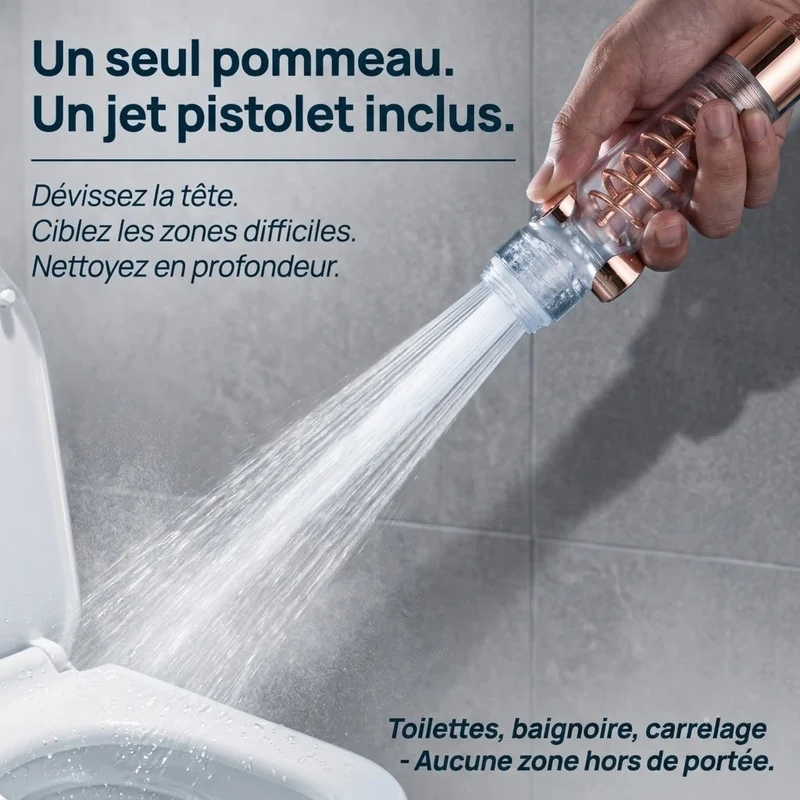 Pommeau de douche or rose anti calcaire turbo chargé