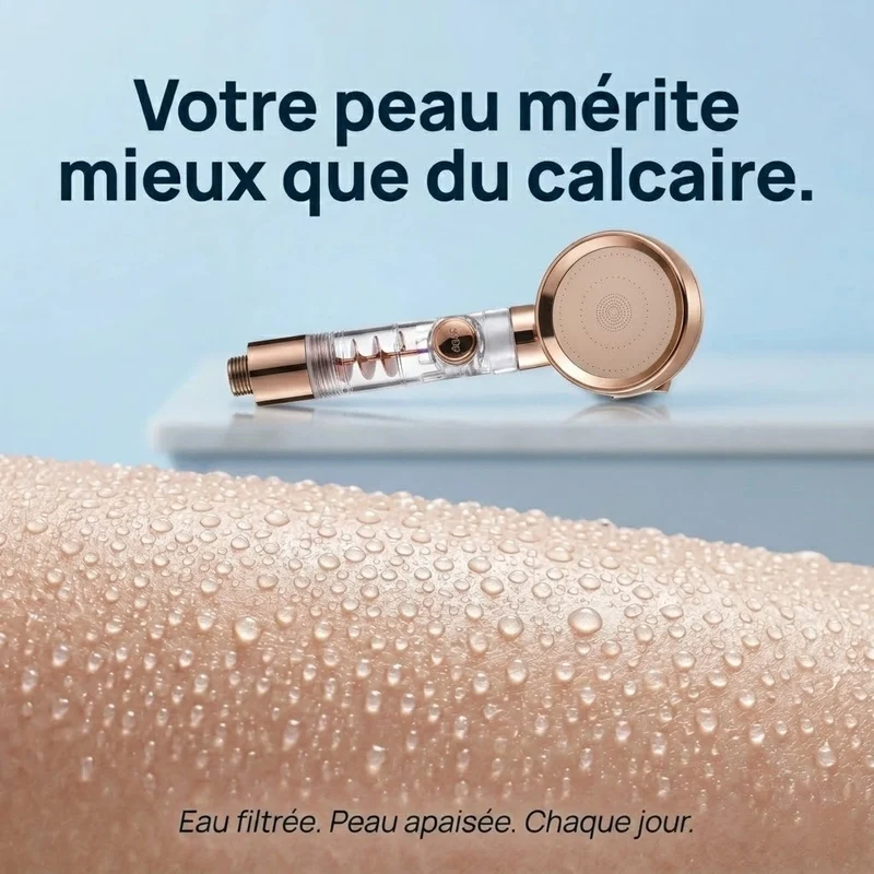 Pommeau de douche or rose anti calcaire turbo chargé