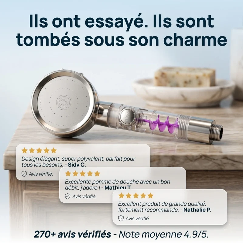 Pommeau de douche anti calcaire turbo chargé