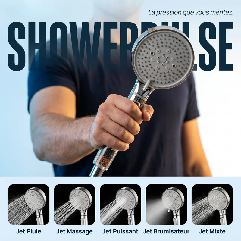 Pommeau de douche anti calcaire à billes multifonction