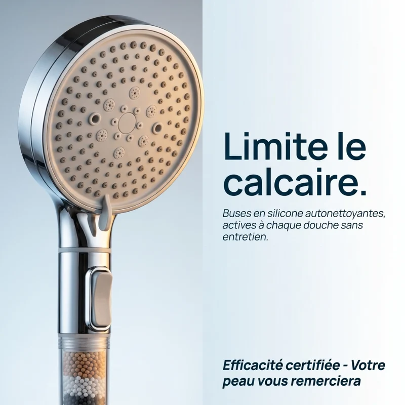 Pommeau de douche anti calcaire à billes multifonction