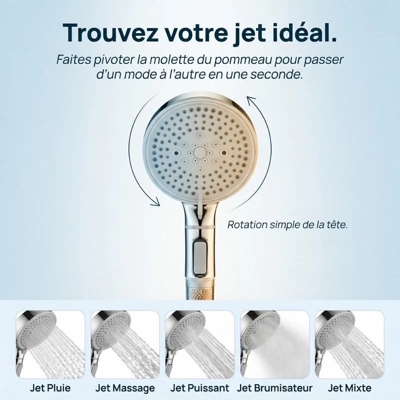 Pommeau de douche anti calcaire à billes multifonction