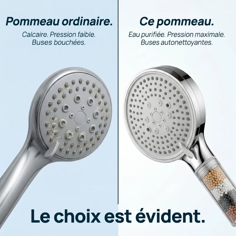 Pommeau de douche anti calcaire à billes multifonction