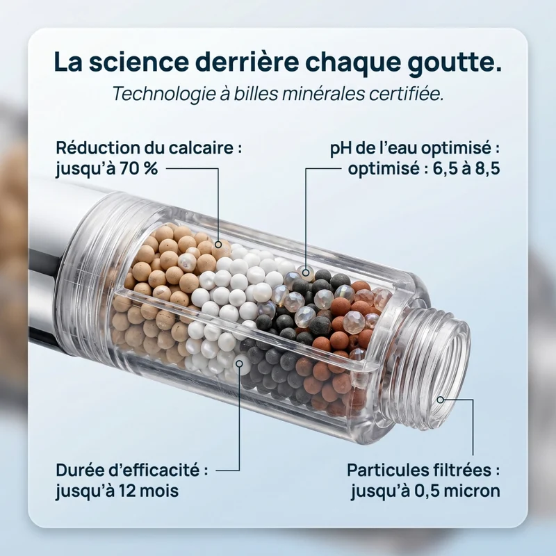 Pommeau de douche anti calcaire à billes multifonction