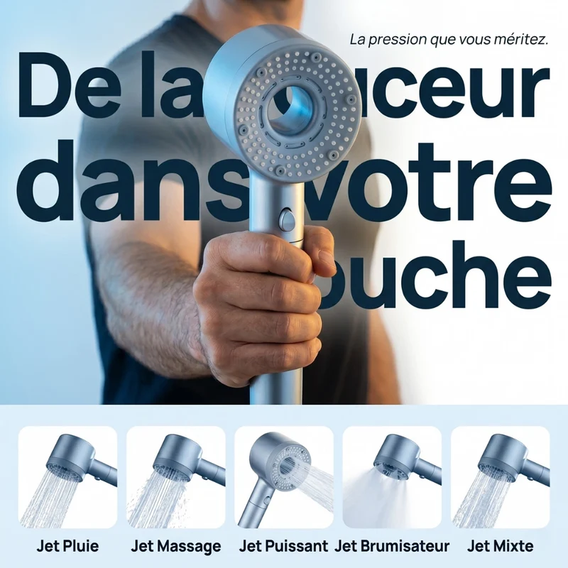 Pommeau de douche filtrant stop eau