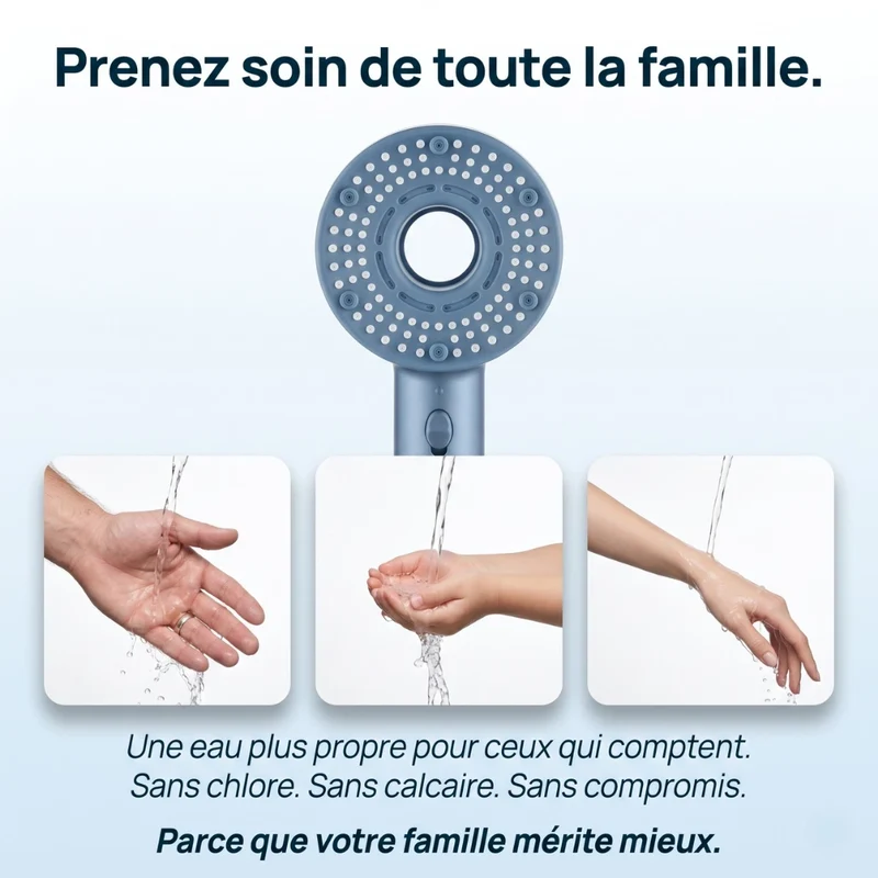 Pommeau de douche filtrant stop eau