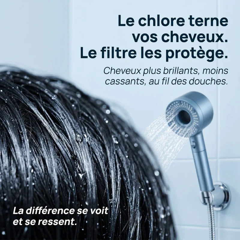 Pommeau de douche filtrant stop eau