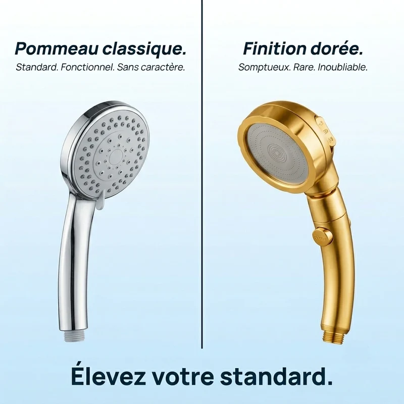 Pommeau de douche doré stop eau