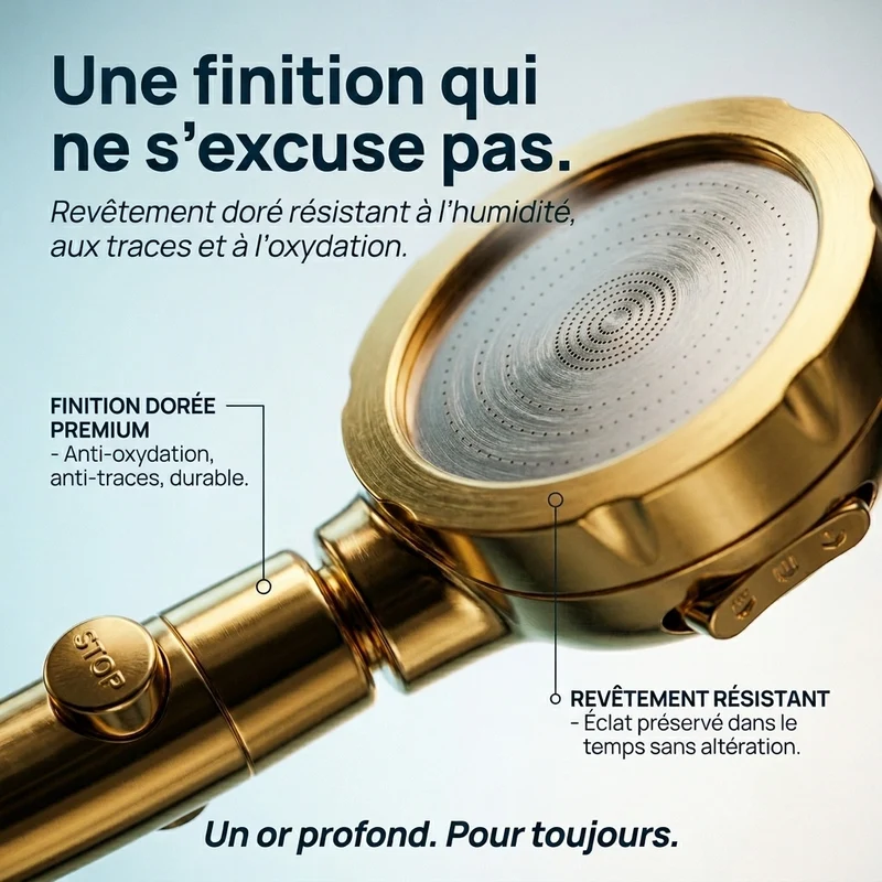 Pommeau de douche doré stop eau