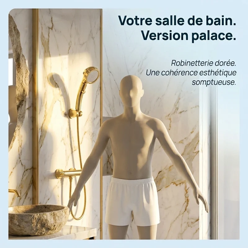 Pommeau de douche doré stop eau