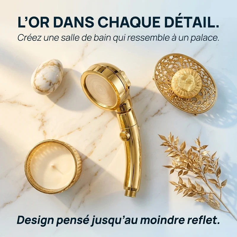 Pommeau de douche doré stop eau