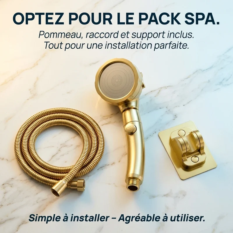 Pommeau de douche doré stop eau