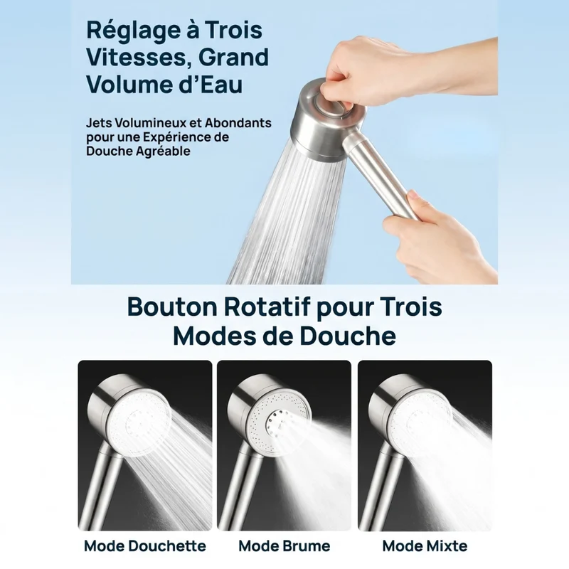 Pommeau de douche acier inoxydable haute pression pulvérisateur