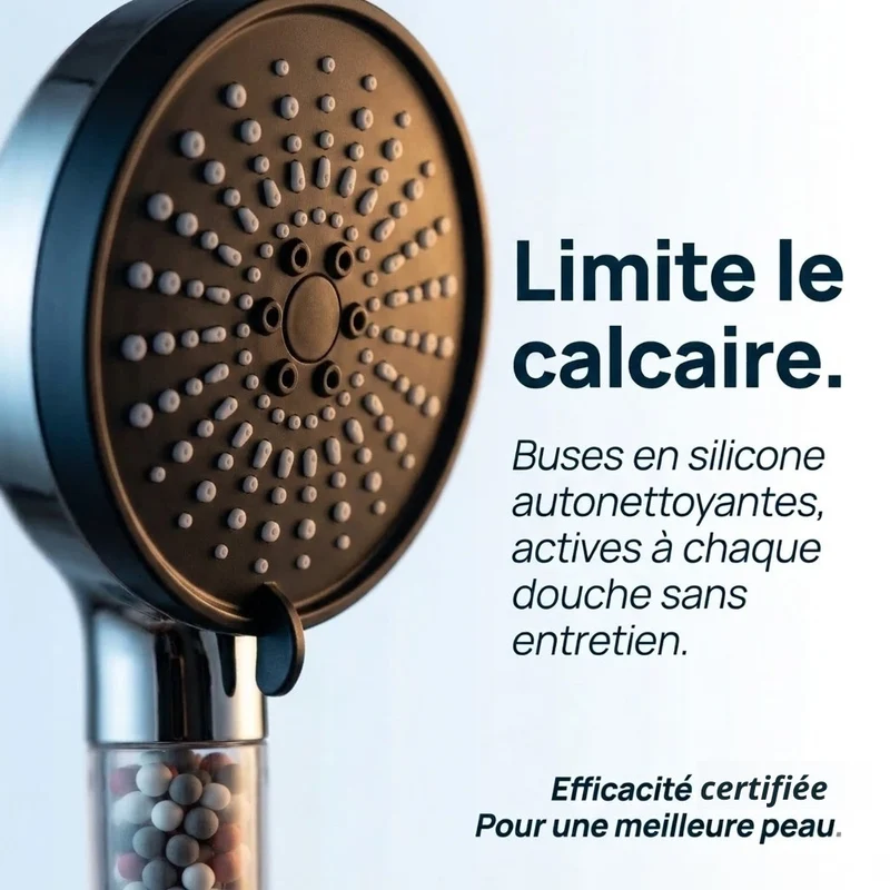 Pommeau de douche noir anti calcaire à billes 5 modes