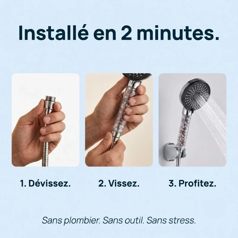 Pommeau de douche noir anti calcaire à billes 5 modes
