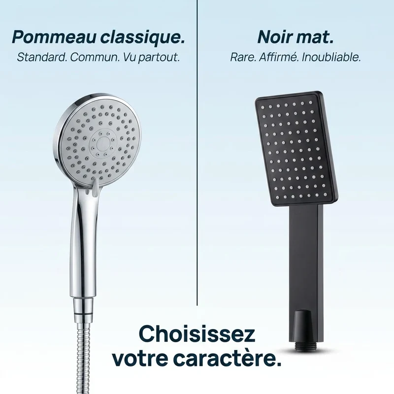 Pommeau de douche noir carré super pressurisé
