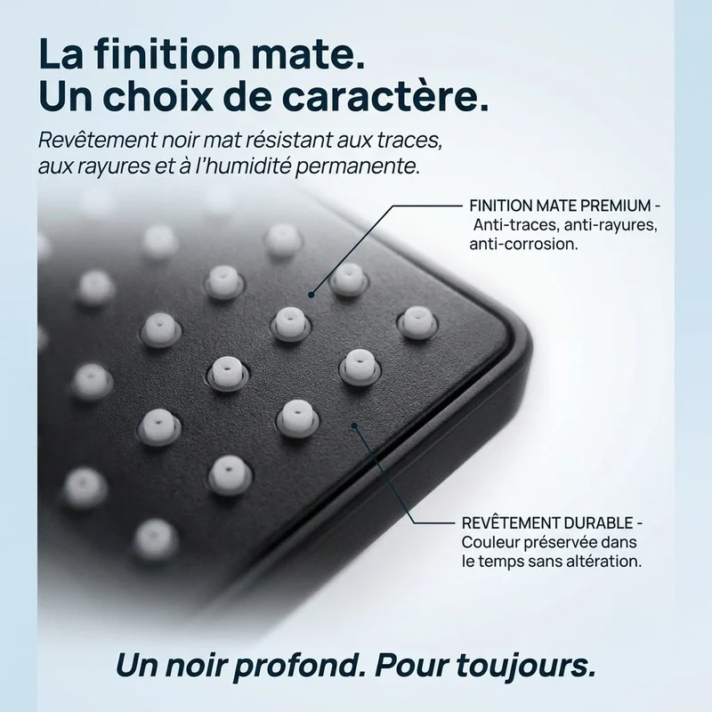 Pommeau de douche noir carré super pressurisé